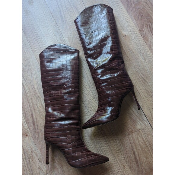 Schutz Maryana Crocodile Embossed Leather Stiletto Heel Boots Womens 8.5 - Picture 6 of 13